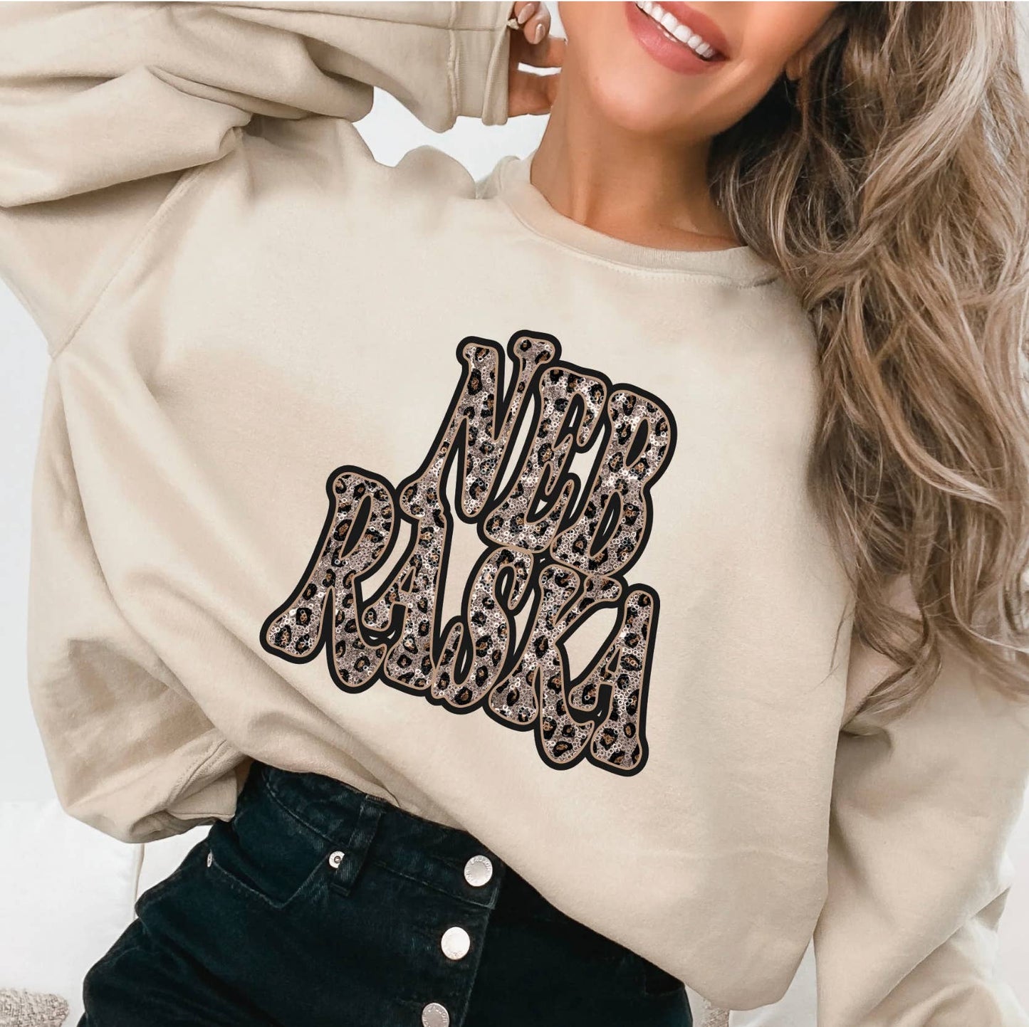 Nebraska Leopard Pressed Sequins Crewneck