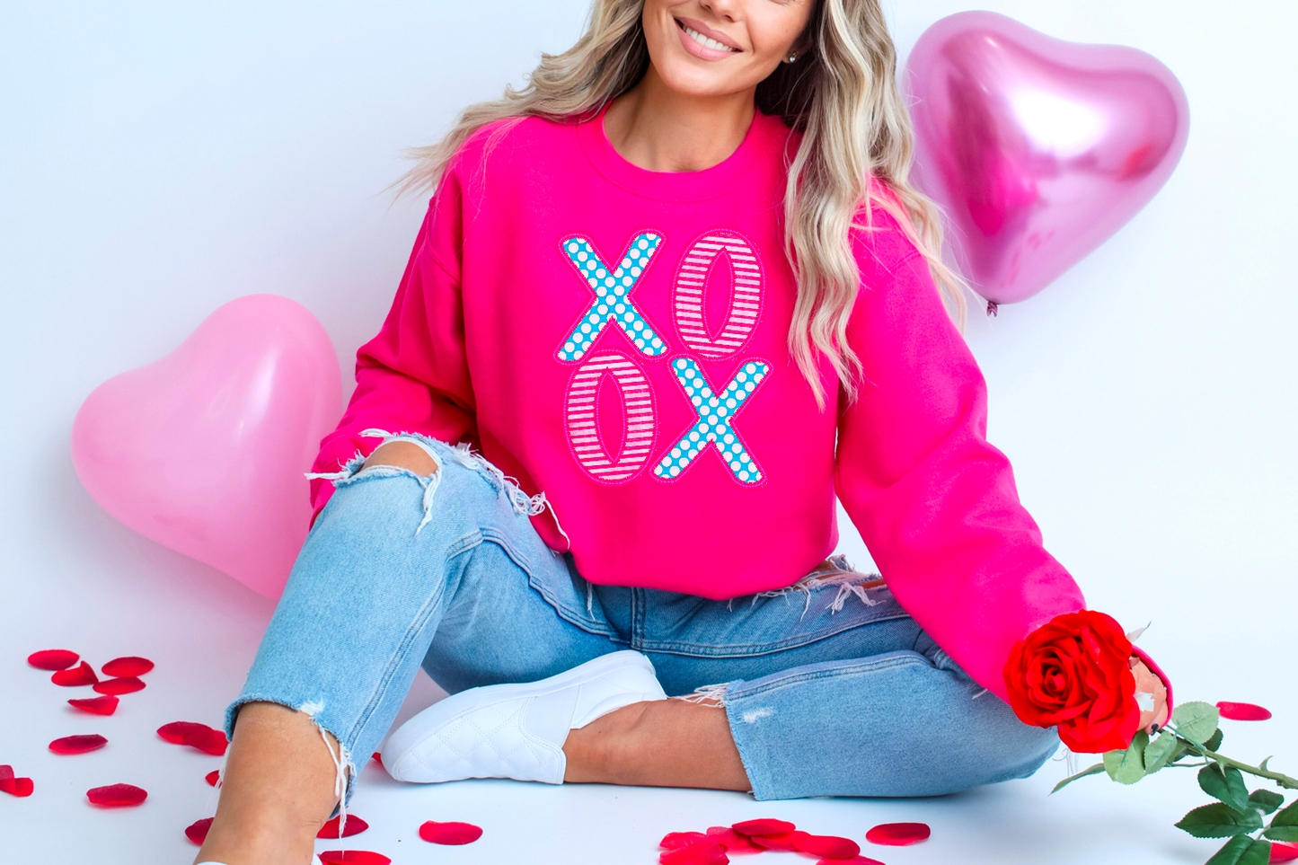 XOXO Dots and Stripes Valentine Crewneck