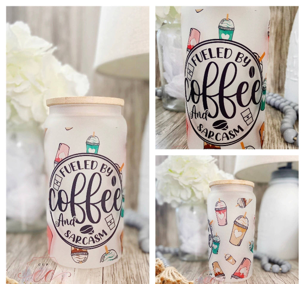 Coffee and Sarcasm Beer Can Glass- Froted