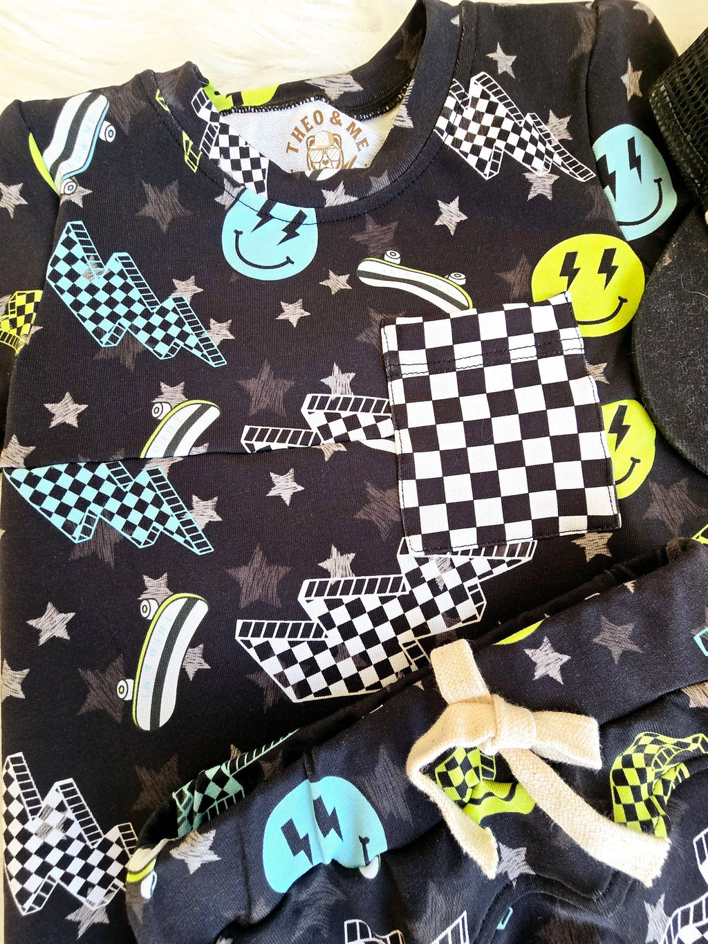 Summer Short Set - Black Neon Happy Faces