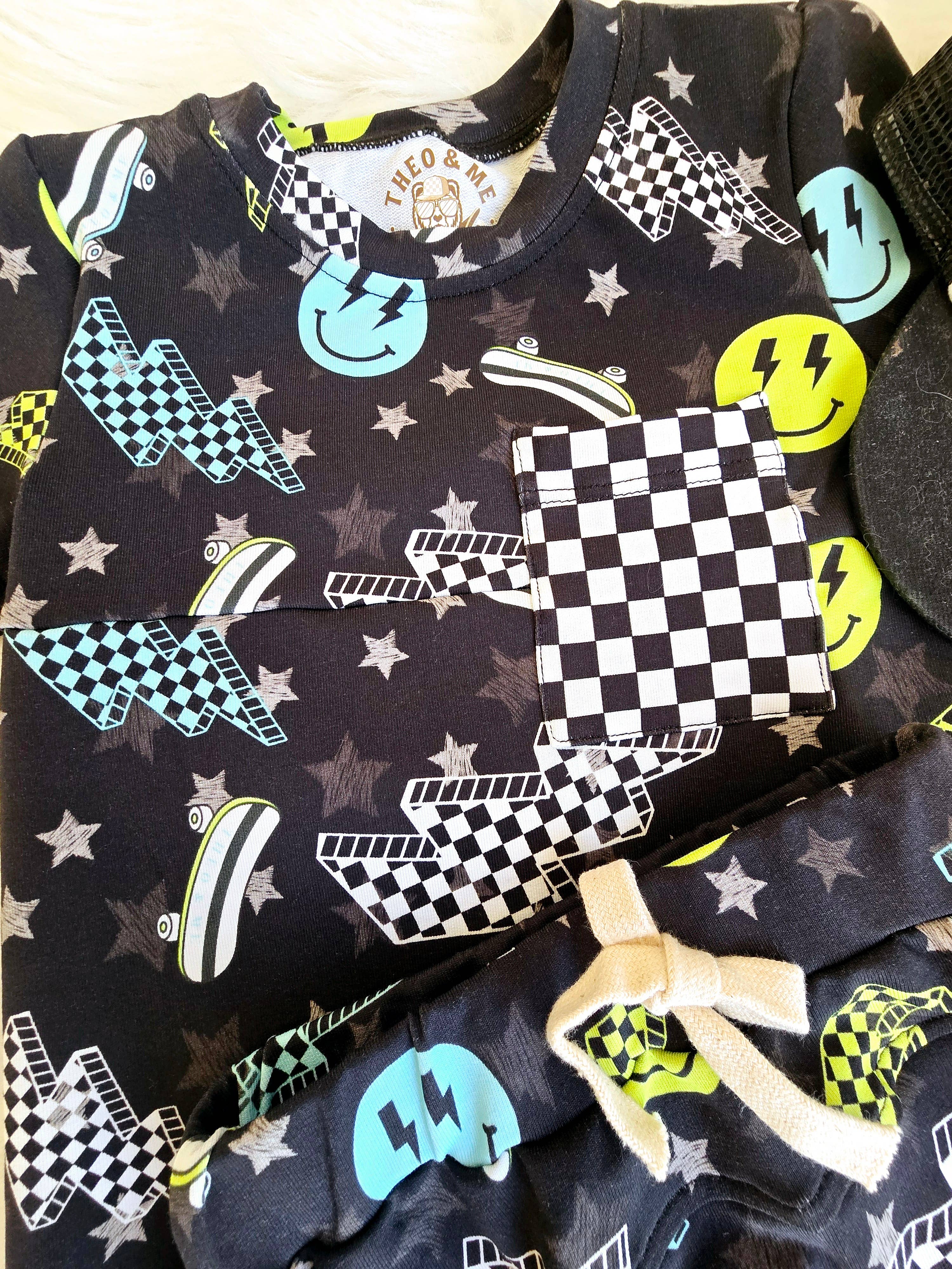 Summer Short Set - Black Neon Happy Faces