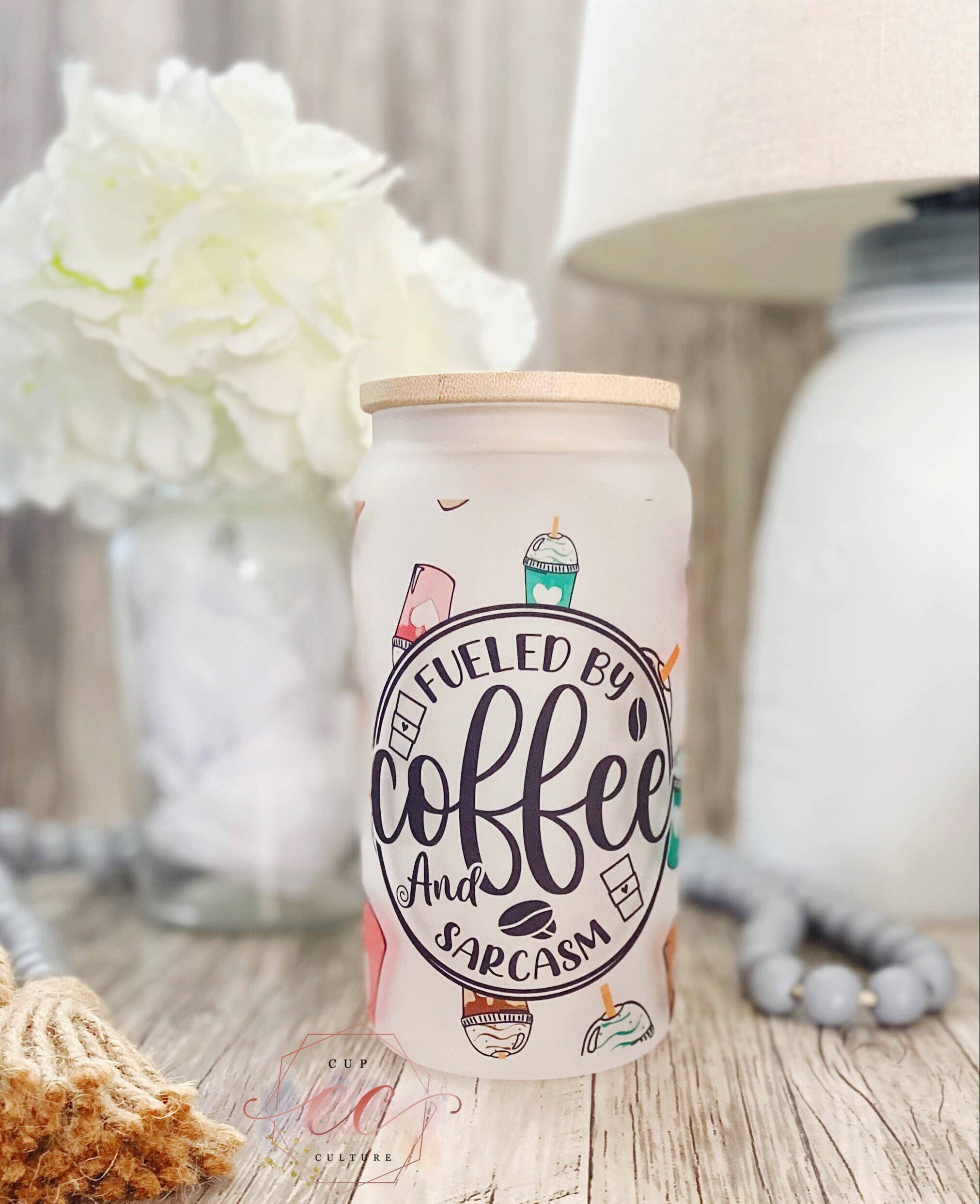 Coffee and Sarcasm Beer Can Glass- Froted