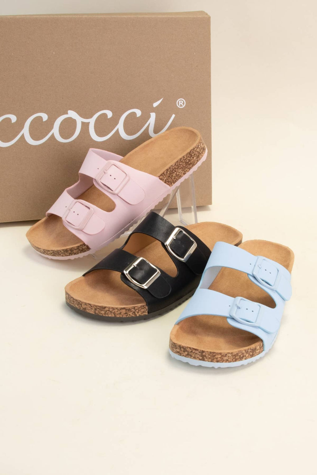 Audrina’s Colorful Double Buckle Slip Sandal