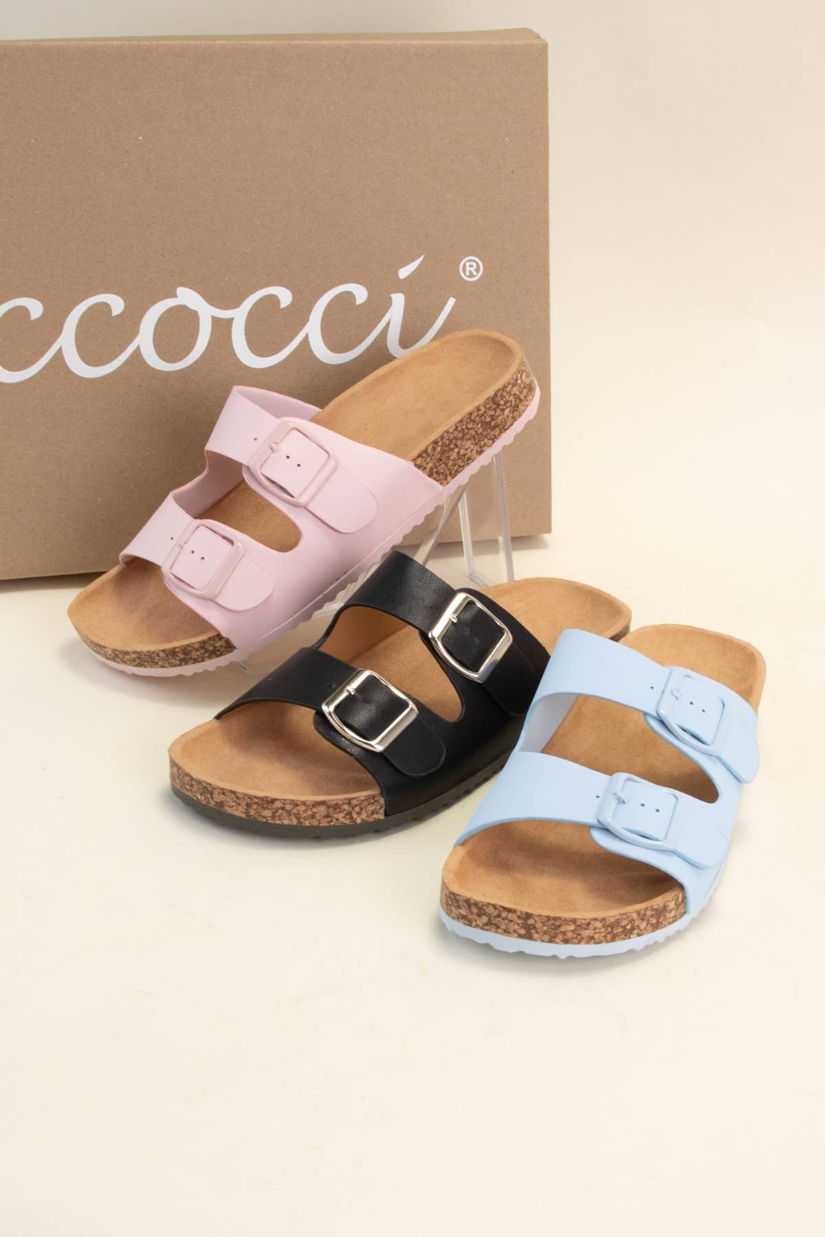 Audrina’s Colorful Double Buckle Slip Sandal