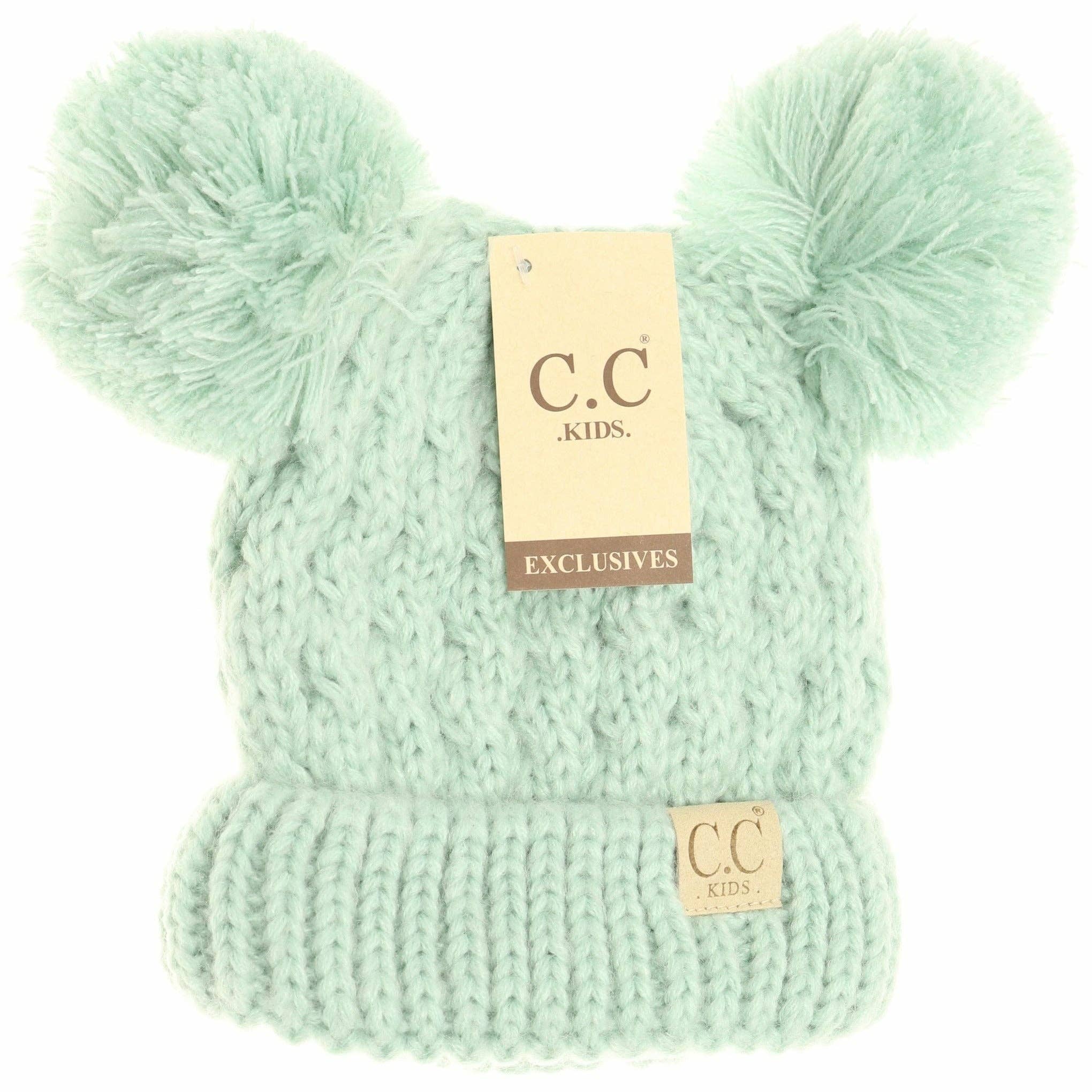 Kids Solid Double Pom CC Beanies