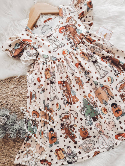 Christmas Girl Fun Character Dress - Vintage Cowboy Toys