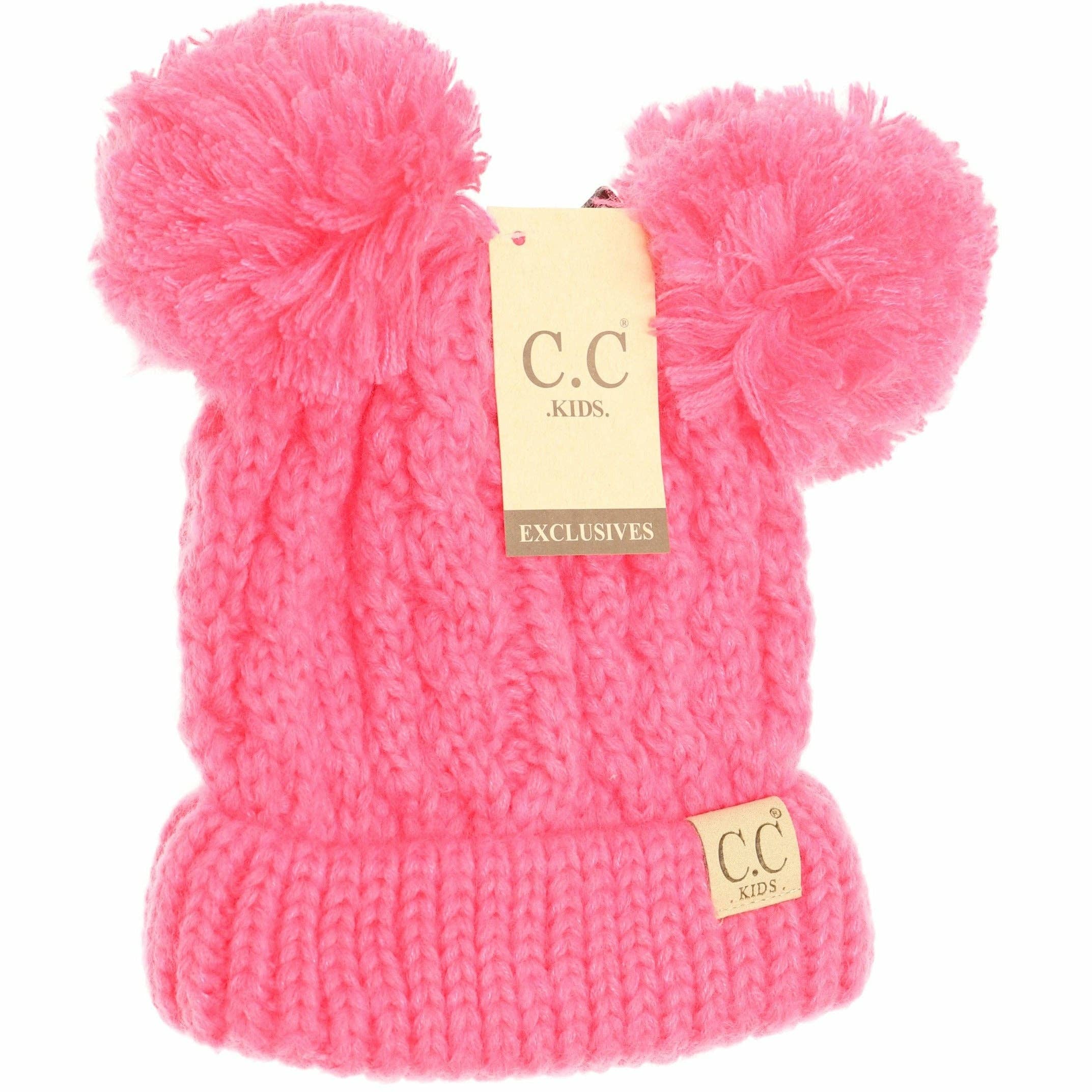 Kids Solid Double Pom CC Beanies