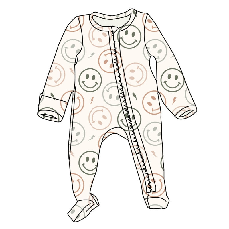 Baby Boys Soft Sleepers - Light Tan Neutral Smilies