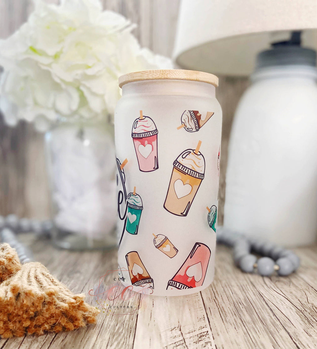 Coffee and Sarcasm Beer Can Glass- Froted