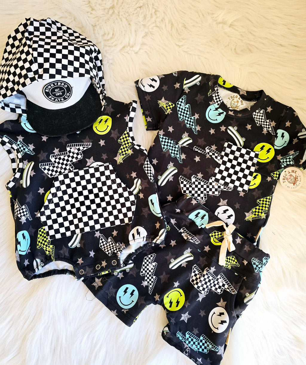 Summer Short Set - Black Neon Happy Faces