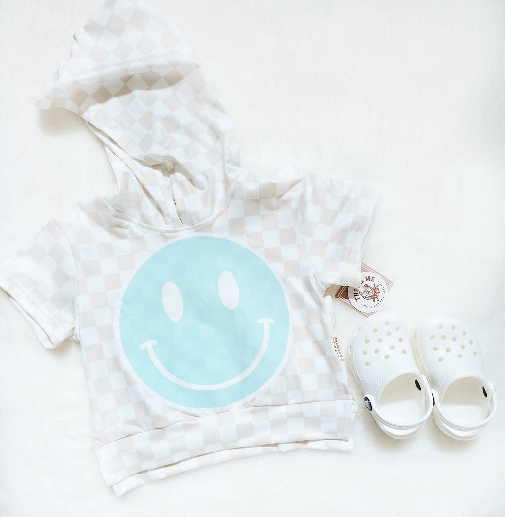 Unisex Tan Check Happy Face Hooded Top with Biker Shorts