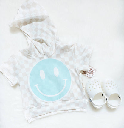 Unisex Tan Check Happy Face Hooded Top with Biker Shorts