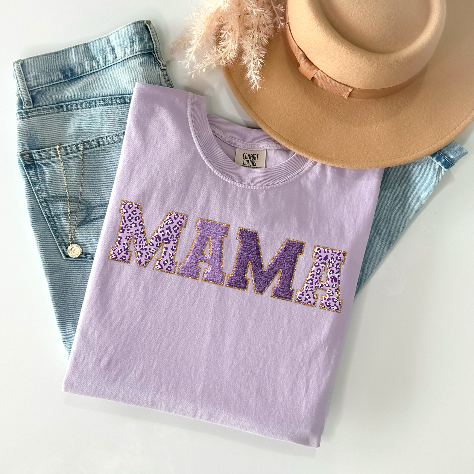 Mama Leopard Faux Embroidery Tee