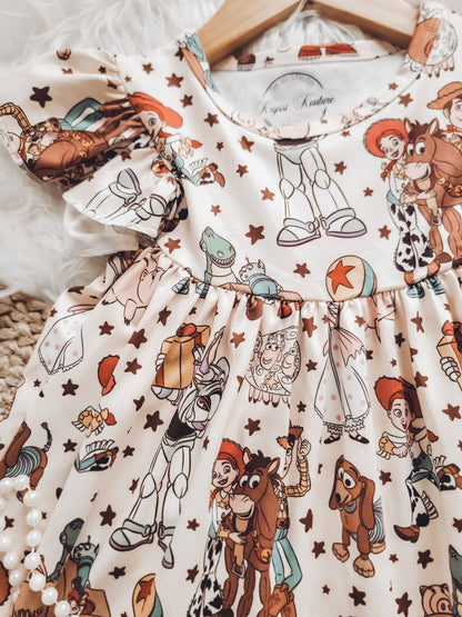 Christmas Girl Fun Character Dress - Vintage Cowboy Toys