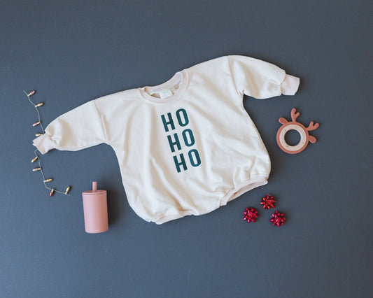 HO HO HO Christmas Sweatshirt Bubble Romper