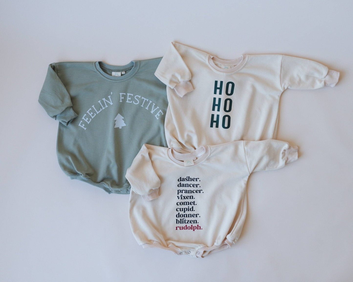 HO HO HO Christmas Sweatshirt Bubble Romper